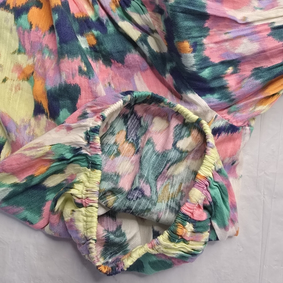 NWT Gap Shift Dress Colorful Watercolor Floral Short Puff Sleeve Knee Length 2XL - Picture 9 of 10